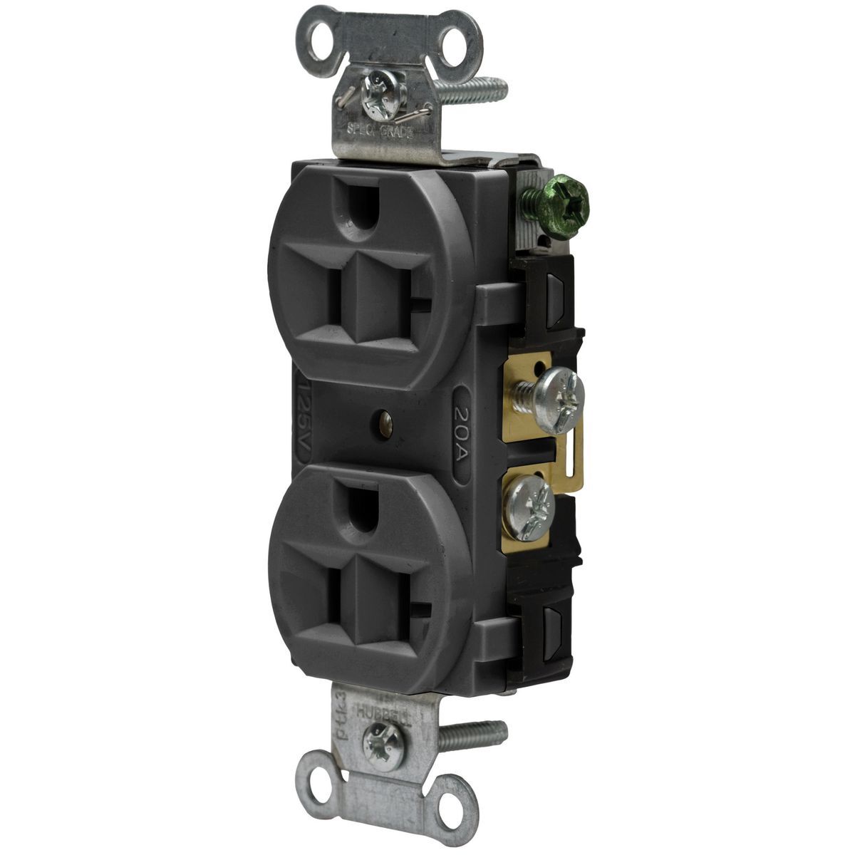 Straight Blade Devices, Receptacles, Duplex, Commercial/Industrial Grade, 2-Pole 3-Wire Grounding, 20A 125V, 5-20R, Black