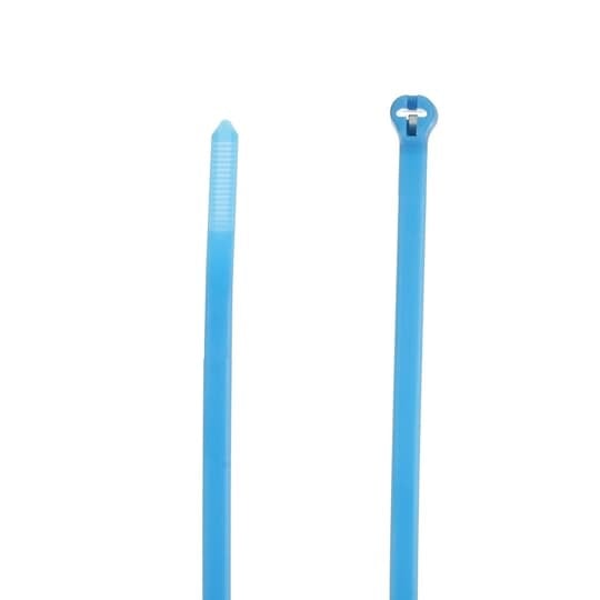 High Performance Cable Tie for Indoor applications, Blue Color Nylon 6.6, Length of 186mm (7.3 Inches) for Bundle Diameter up to 48mm (1.89 Inches), Width of 4.9mm (0.19 Inches), Tensile Strength Rating of 222 Newtons (50 Pounds), Operating Temperature of -60 Degrees Celsius (-76 F) to 85 Degrees Celsius (185 F), UL/EN/CSA62275 Type 2/21S Rated for AH-2 Plenum and as a Flexible Cable and Conduit Support, Military Specified (MIL-SPEC MS3367-1-6), Bulk Pack
