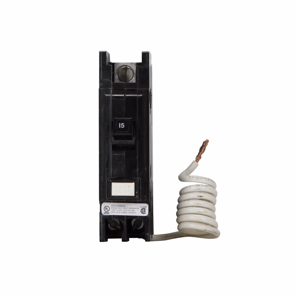 Eaton Circuit Breaker Ground Fault,Type QC, 5MA, 15A /1 Pole, 120/240V, 10KAIC