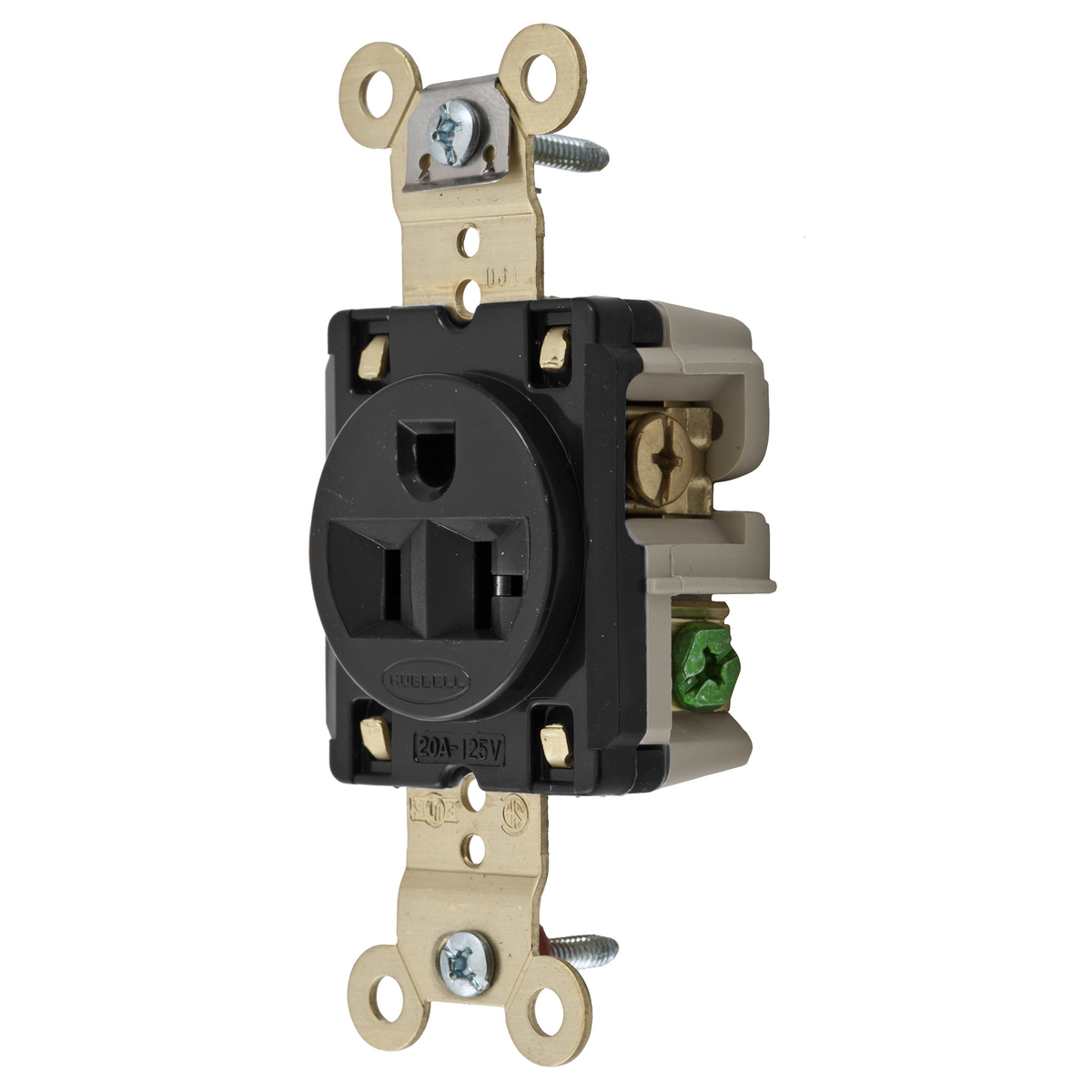 Straight Blade Devices, Receptacles, Single, Industrial Grade, 2-Pole 3-Wire Grounding, 20A 125V, 5-20R, Black, Single Pack.