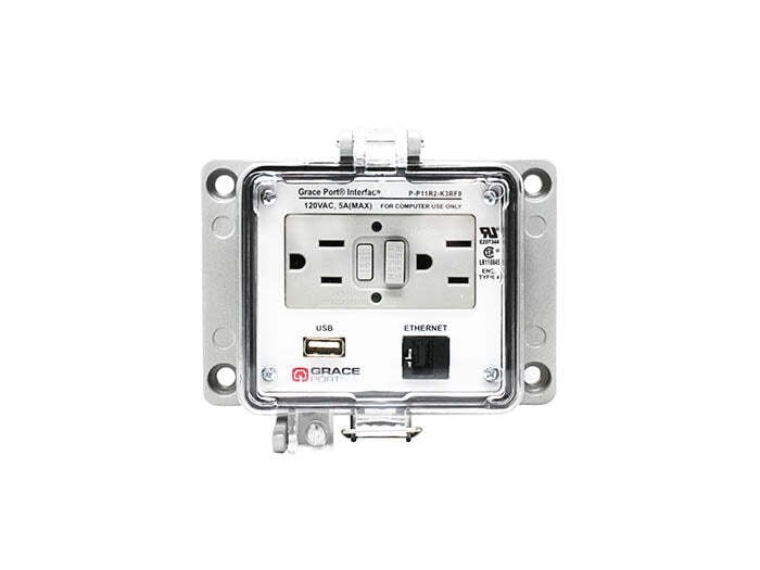 PANEL INTERFACE CONNECTOR WITH USB TYPE A/F TO USB TYPE A/M, CAT 5E RJ45, PMH, UL TYPE 4, GFCI DUPLEX INSIDE-OUTLET NO CIRCUIT BREAKER