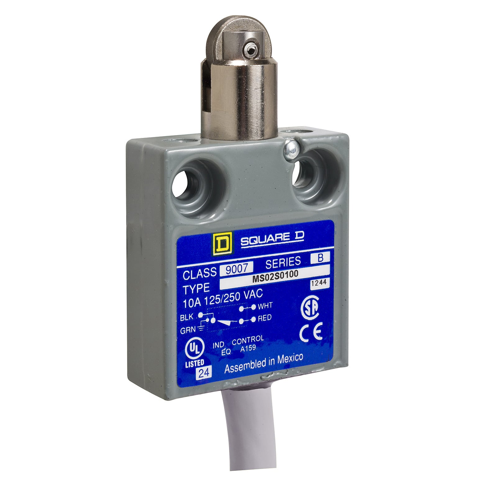 9007MS limit switch - parallel roller plunger - 6' bottom cable