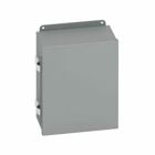 Eaton B-Line series JIC panel enclosure, 8" height, 3.5" length, 6" width, NEMA 12, Hinged cover, 12CHQRC enclosure, Wall mount, Small single door, External mounting feet, Carbon steel, Seamless poured in-place gasket
