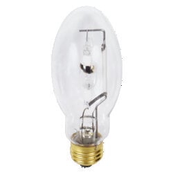 150W METALARC PULSE START quartz metal halide lamp, reduced color shift, MED base, E17 bulb, enclosed fixture rated, universal burn, clear, 4400K