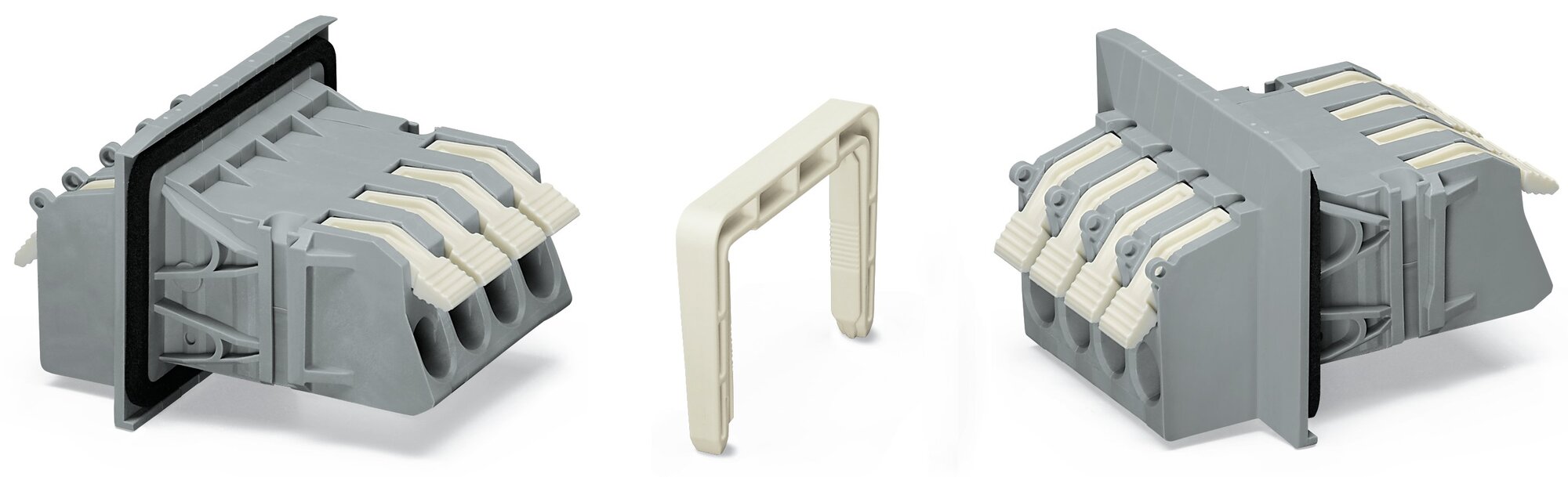 Feedthrough terminal block; lever; Plate thickness: 3 mm; 16 mm; Pin spacing 11.5 mm; 4-pole; CAGE CLAMP; 16,00 mm; gray
