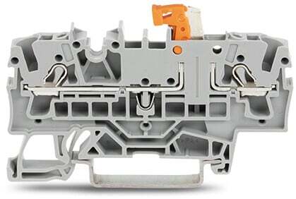 2-conductor disconnect/test terminal block; with test option; orange disconnect link; for DIN-rail 35 x 15 and 35 x 7.5; 2.5 mm; Push-in CAGE CLAMP; 2,50 mm; gray