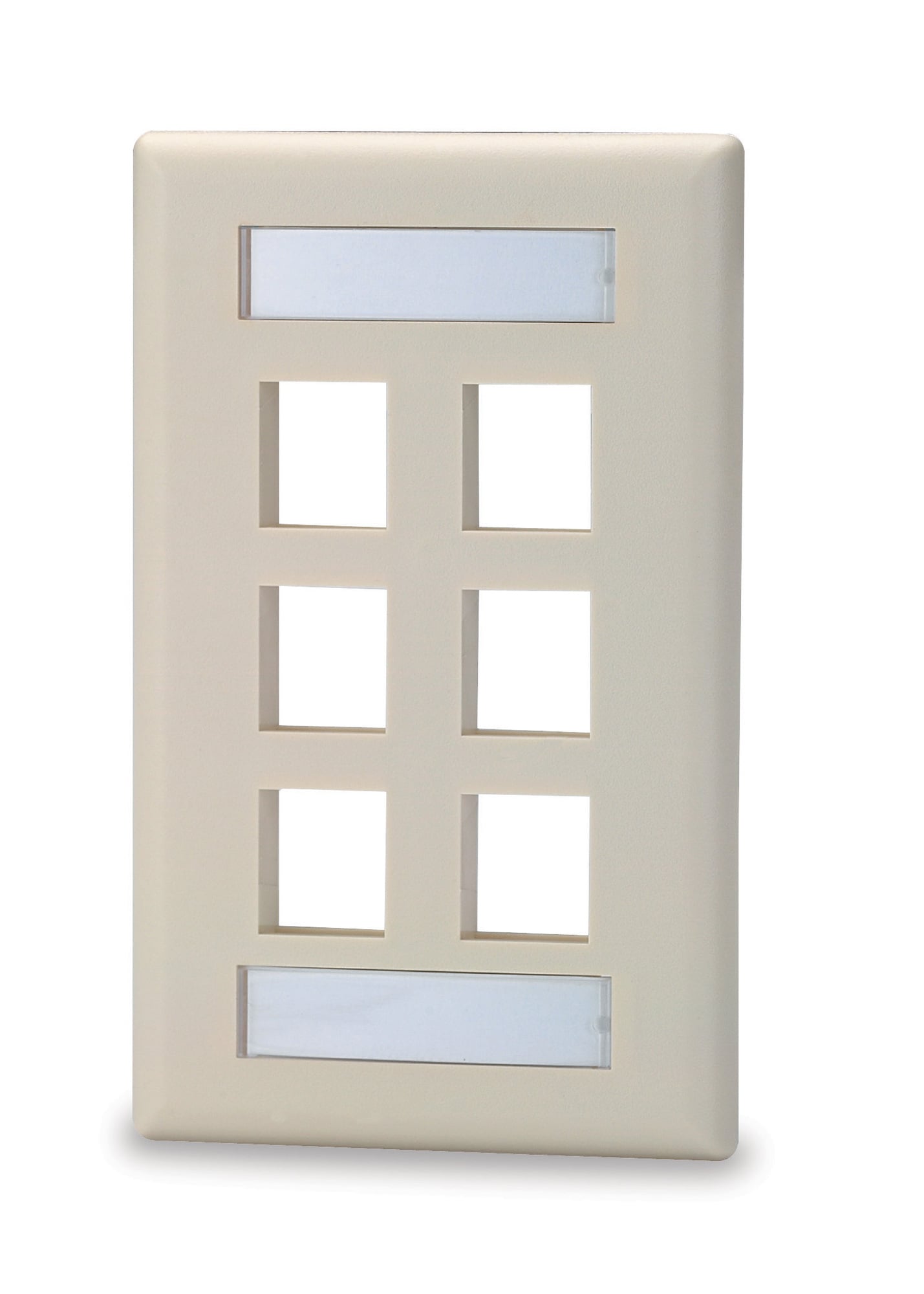 6-Port Single Gang Keystone Faceplate w/ Labeling, Ivory