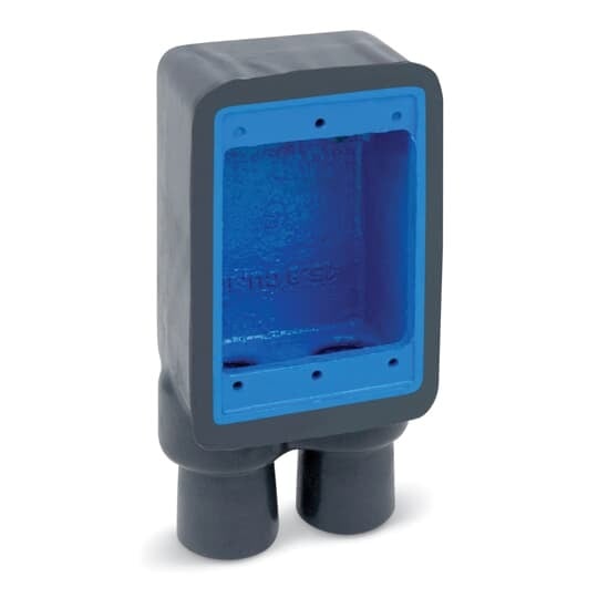 PVC Double-Coated Dead End Device Box, FD Series, Single Gang, Deep Style, Two Hubs 3/4 Inch/21 Metric, Iron Alloy, Gray