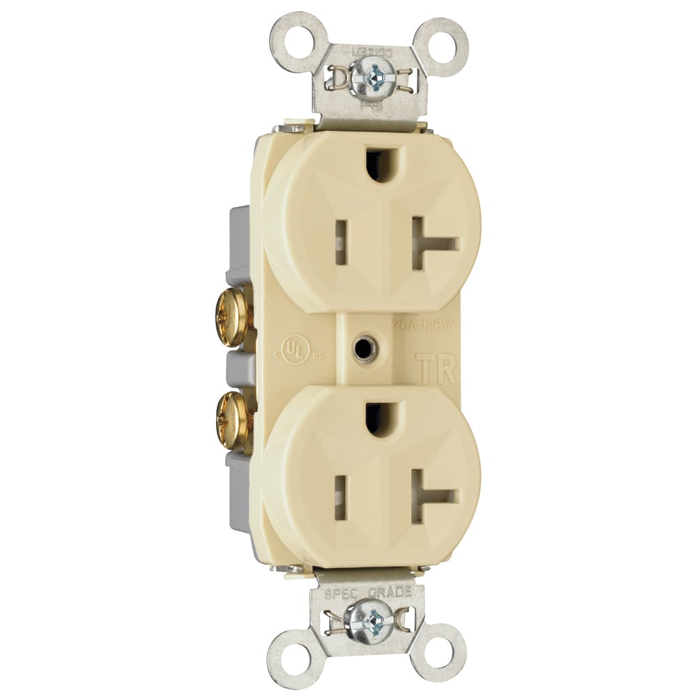 Commercial Grade Tamper-Resistant Duplex Receptacle Side Wire 20amp 125volt Ivory