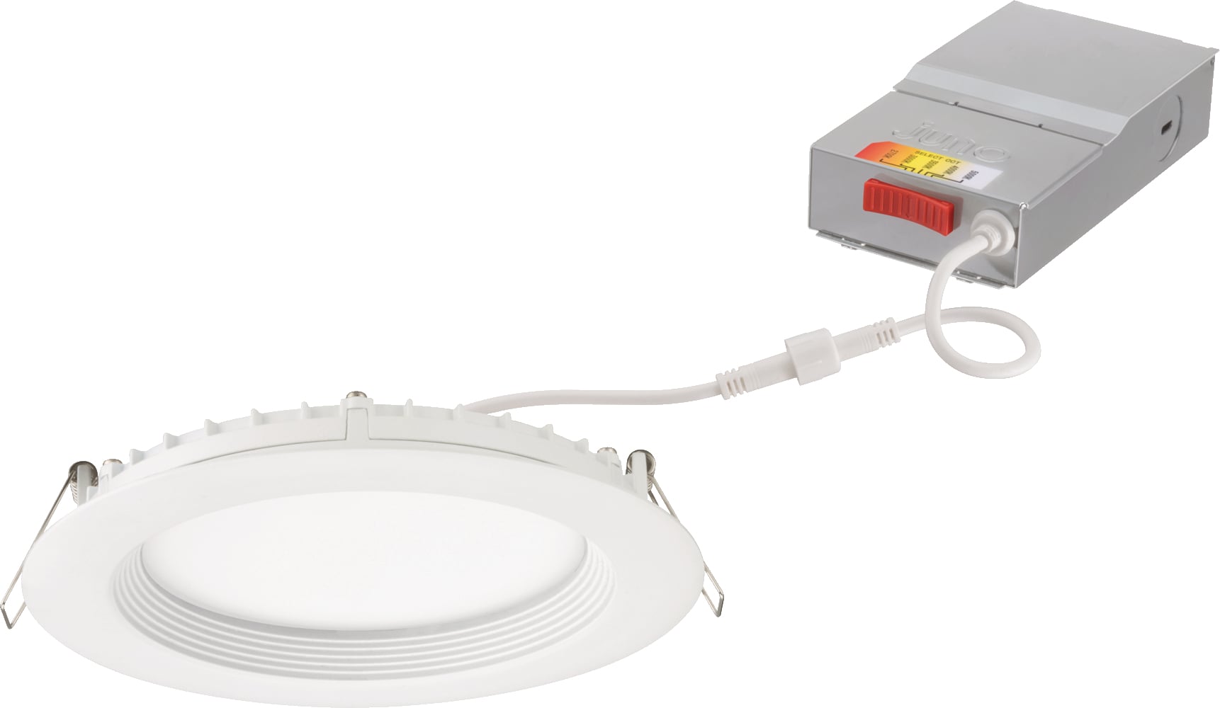The Wafer LED Downlights with Switchable White technology provides high-quality light output and efficiency and features a switch for easy color temperature adjustment, while eliminating the need for recessed housings.