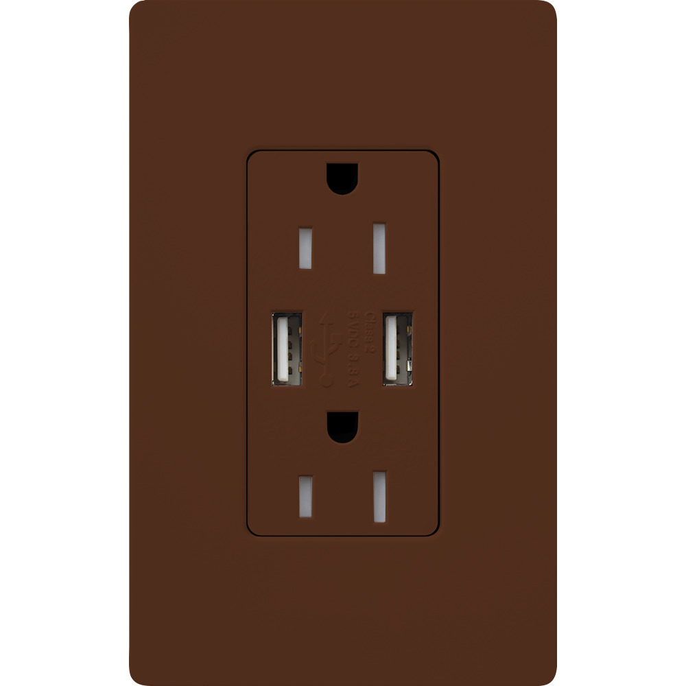 Satin Colors tamper-resistant USB receptacle, 125V, 15A in sienna