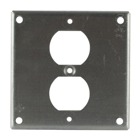 Square Box Surface Cover, 6.5 Cubic Inches, 4 Inch Square x 1-/2 Inch Raised, 1/4 Inch Diameter Hole Opening, Galvanized Steel, For use with One Duplex Receptacle in Center