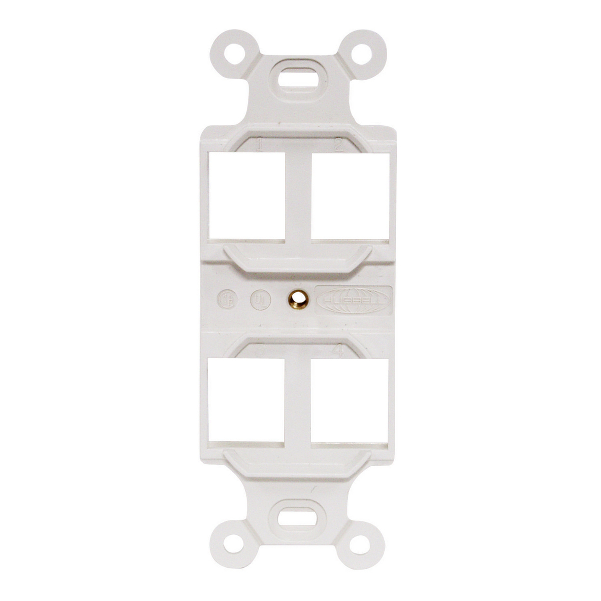 Phone/Data/Multimedia Component, Outlet Frame, Duplex 106, 4-Port, White