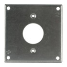 Square Box Surface Cover, 6.5 Cubic Inches, 4 Inch Square x 1-/2 Inch Raised, 1/4 Inch Diameter Hole Opening, Galvanized Steel, For use with One Single Device with 1.4 Inch Diameter Opening in Center