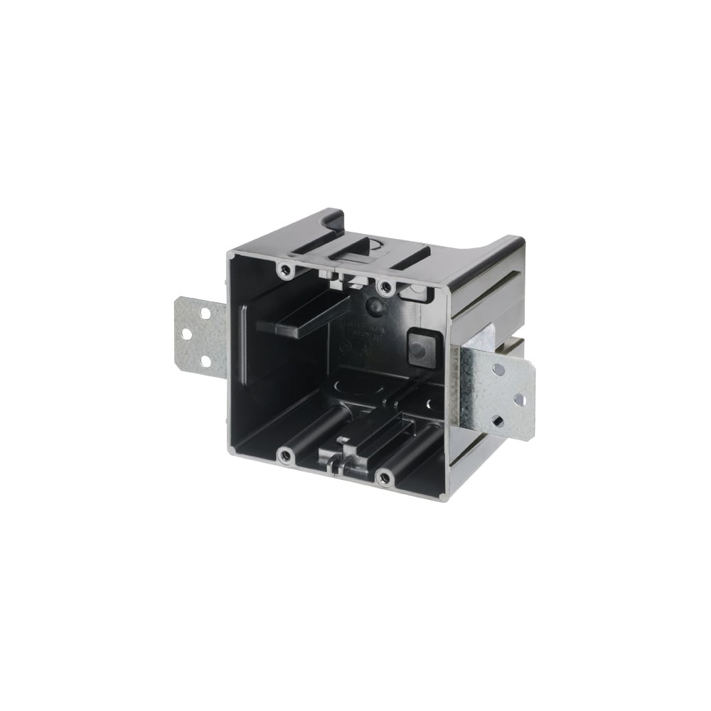 Gangable 2-gang plastic box with brackets for new construction.