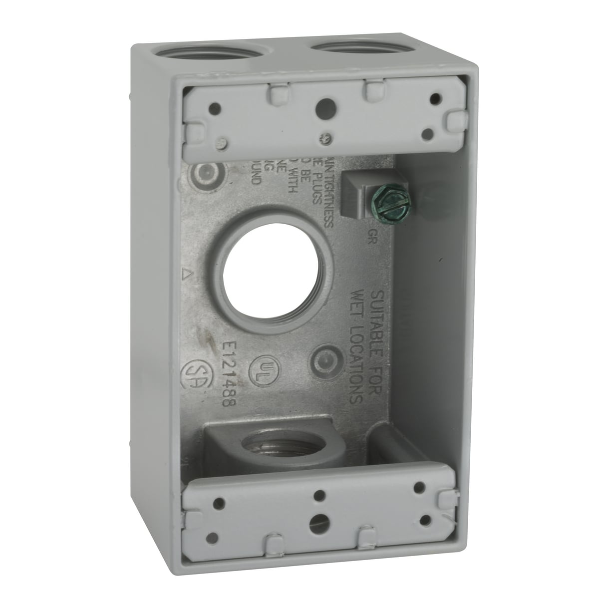 1G WEATHERPROOF BOX (4) 3/4 IN. OUTLETS - GRAY