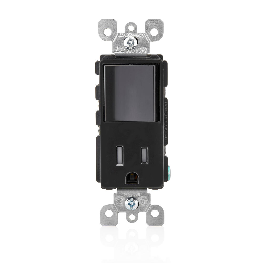 Tamper-Resistant Rocker NEMA Combination Decora Switch And Receptacle, Black