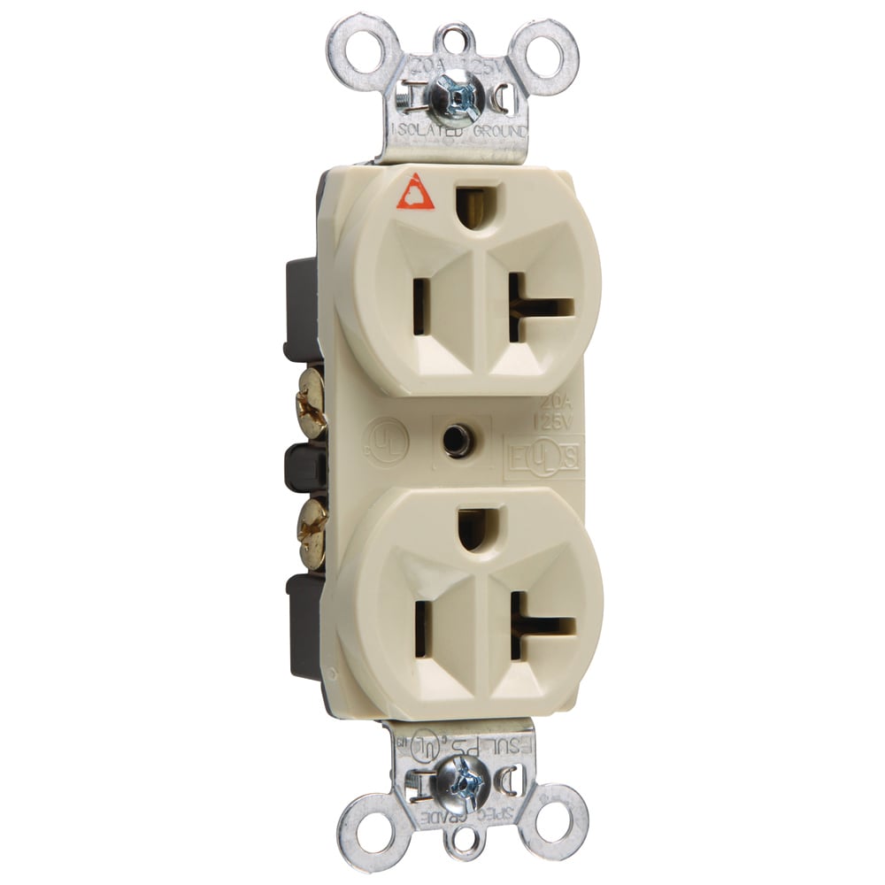 Isolated Ground Heavy-Duty Spec Grade Duplex Receptacle Back and, Side Wire 20amp 125volt Ivory