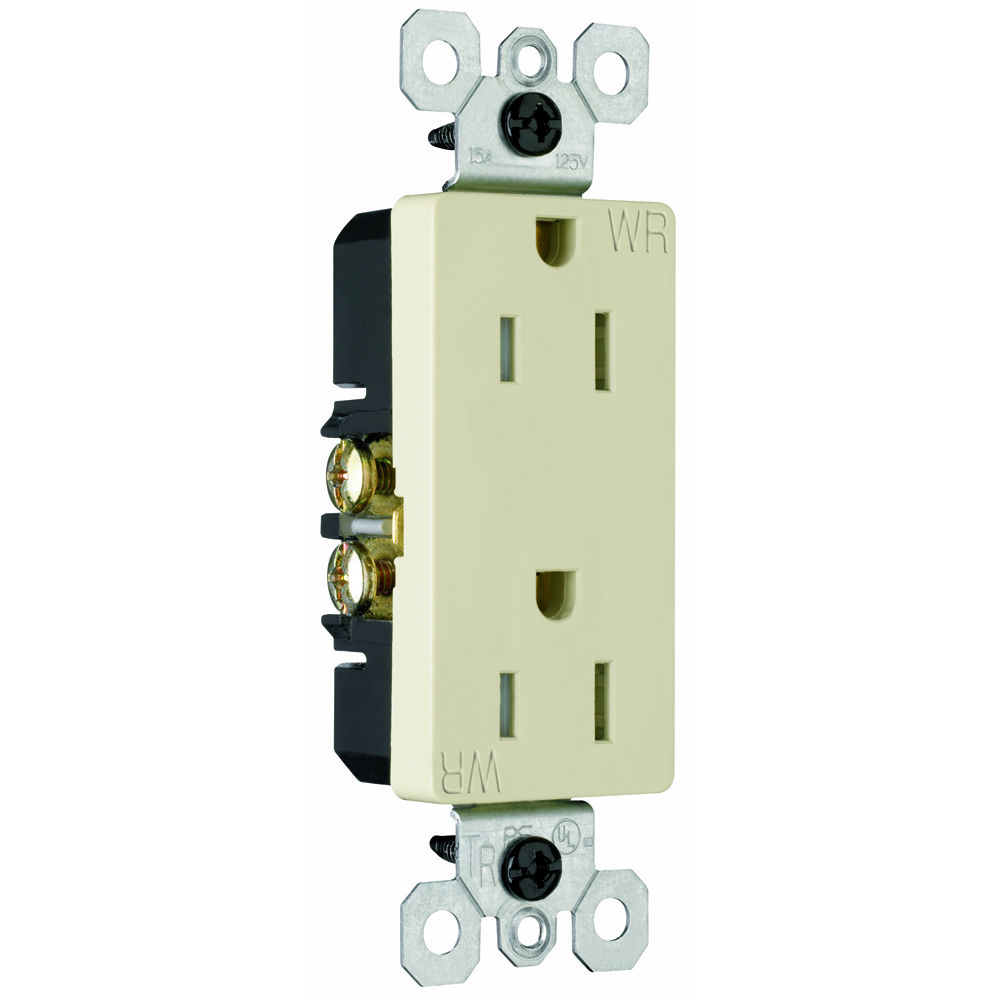 Decorator Weather-Resistant Receptacle. 15 amp, 125 amp, Ivory.