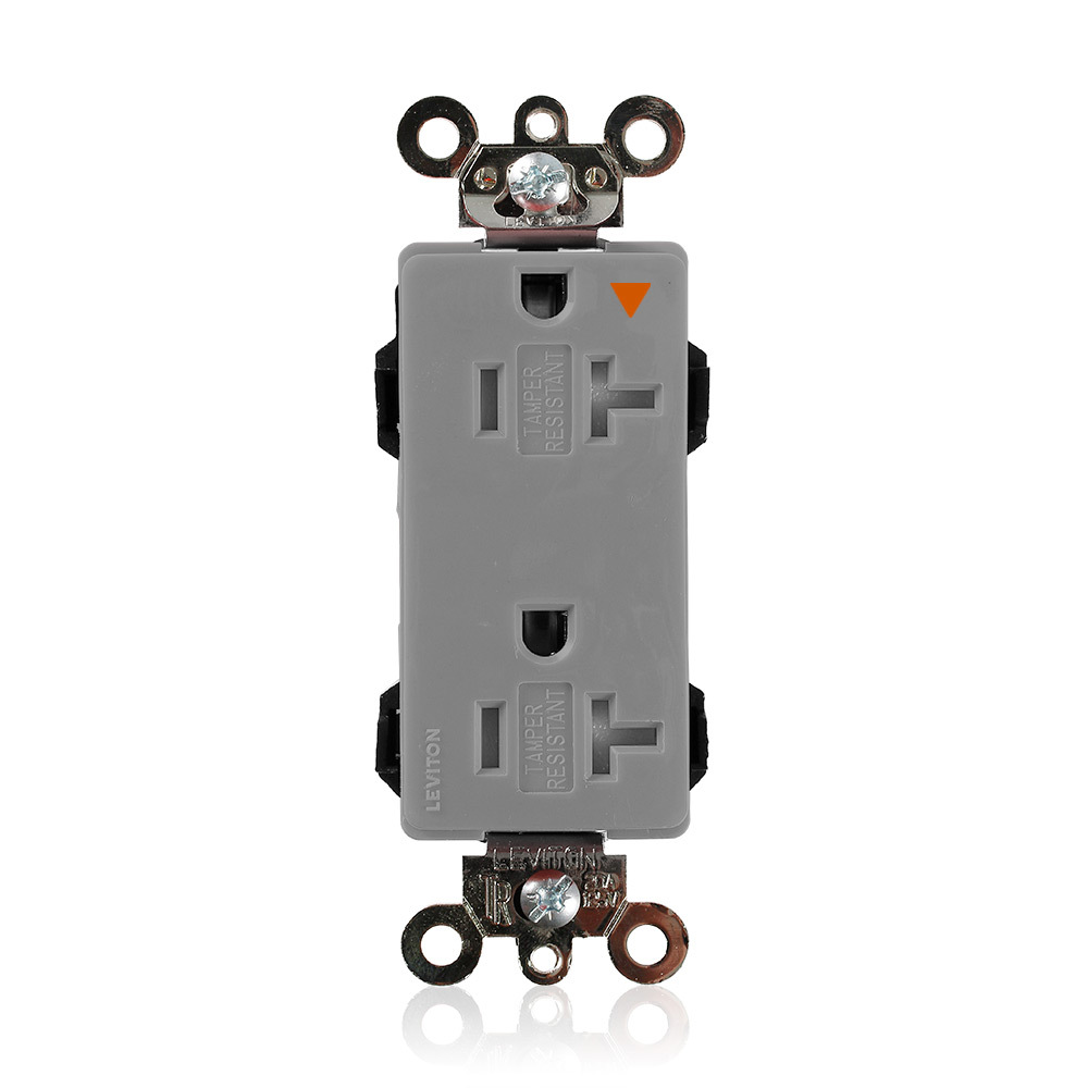 20 Amp, 125 Volt, Lev Lok Decora Receptacle, Isolated Ground, Tamper Resistant, Industrial Grade, Gray