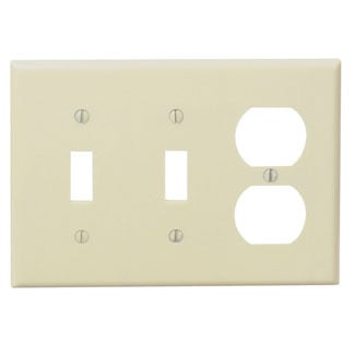 3-Gang 2-Toggle 1-Duplex Device Combination Wallplate, Standard Size, Thermoset, Device Mount, Ivory