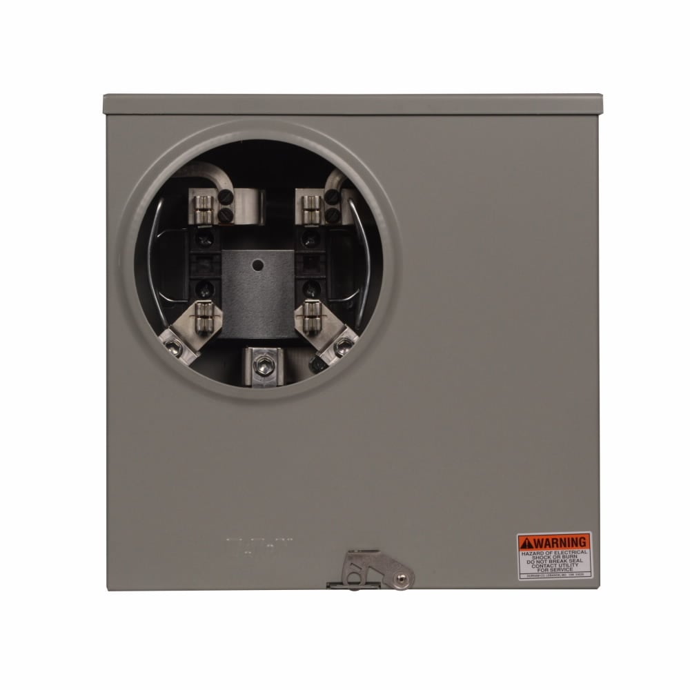 Eaton meter socket resi type cover, 200A, Under, Solid top, #6-350 kcmil, 4-jaw, 1-ph, #8-350 kcmil, Horn bypass, Gnd conn (#14-#2 Cu), 3-wire, Ringless, 600 Vac