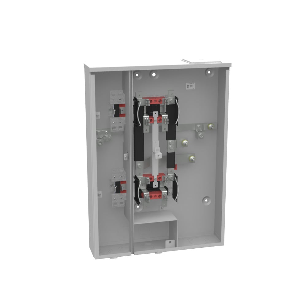 U2862-X-HSP 4 Term, Ringless, Large Closing Plate, 2 Position, 2-200 Amp, Main Breaker Provision, Stainless Steel, Hasp