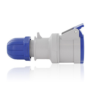 32 Amp, 200-250 Volt, 3P+E (3P, 4W), Clock Position 9, IEC/EN 60309-1 & 60309-2, International Configuration Connector, Industrial Grade, IP44, Splashproof - BLUE