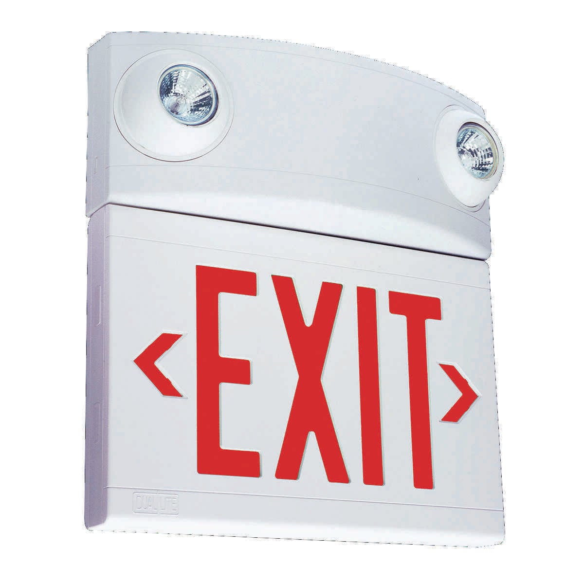 LT Series desiner combination exit/emergency light, Mounting Type: ceiling or wall mount, Face style: Universal Single/ Double Face, Wording On Sign: EXIT, Letter Color: red, Color: white, Number of Lamps: 0, Operation: emergency operation, Battery Type: Lead-Calcium, Battery Runtime: 90 min, Voltage Rating: 120/277 VAC.