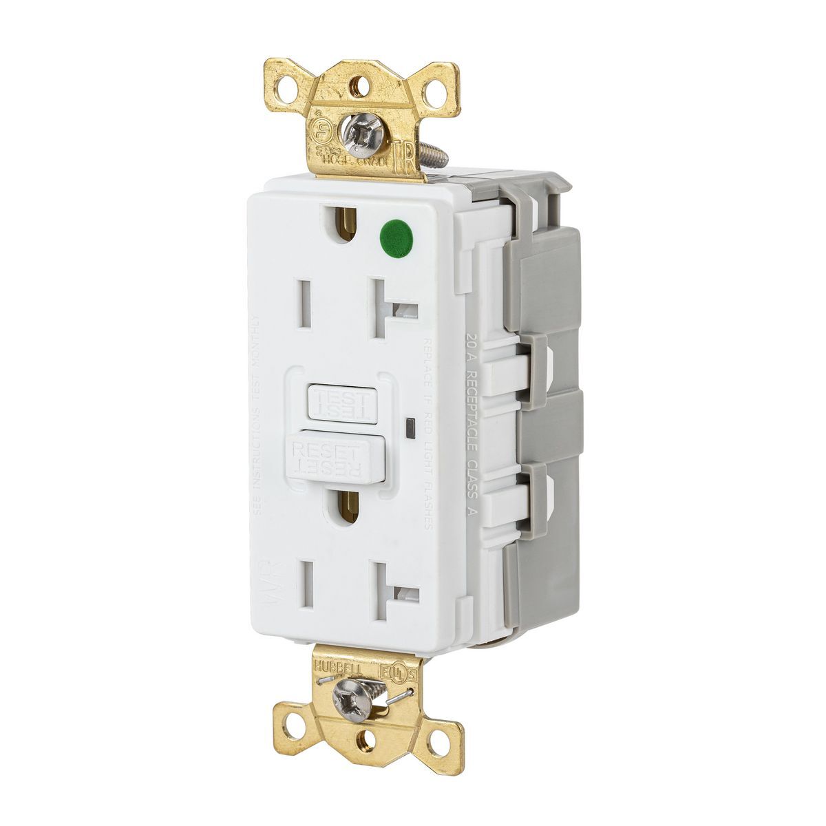 Straight Blade SNAPConnect Receptacle, GFCI, Tamper and Weather Resistant, Commercial Hospital Grade, Self-Test, 20A 125V, 2-Pole 3-Wire Grounding, 5-20R.