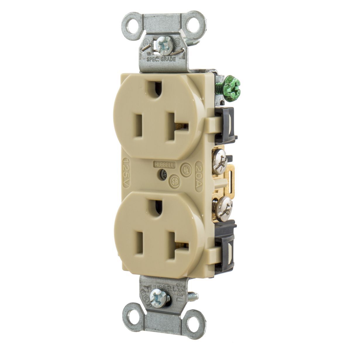 Straight Blade Devices, Receptacles, Duplex, Commercial/Industrial Grade, 2-Pole 3-Wire Grounding, 20A 125V, 5-20R, Ivory