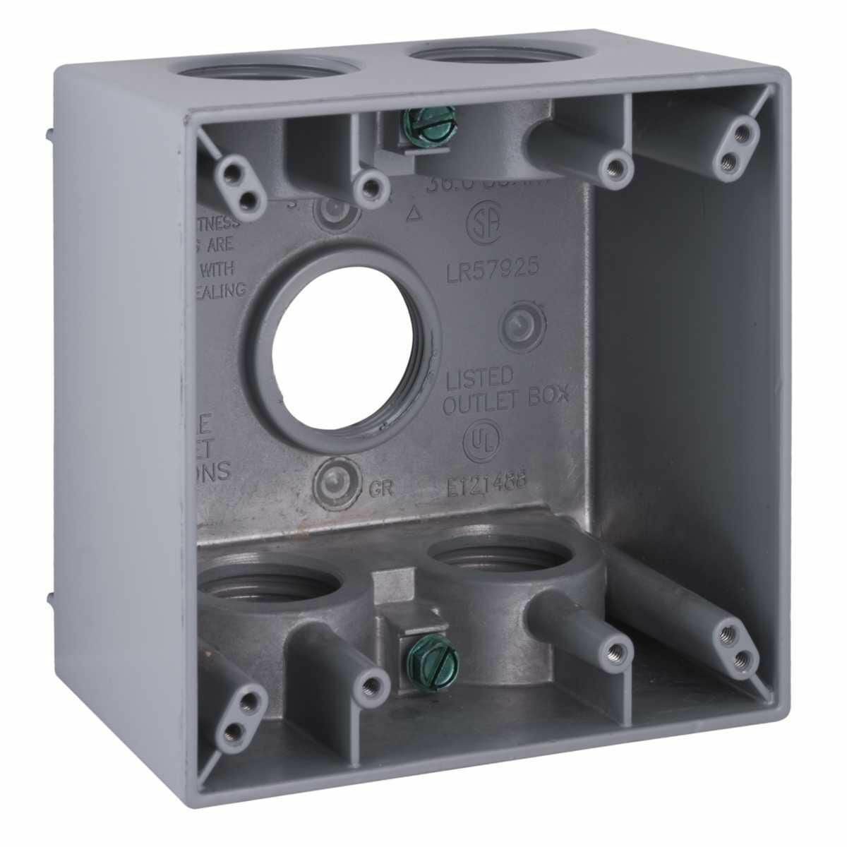2-5/8 In. Deep with Lugs - Five Threaded Outlets - 4-1/2 In. x 4-1/2In.,(5) 1 In. Outlets