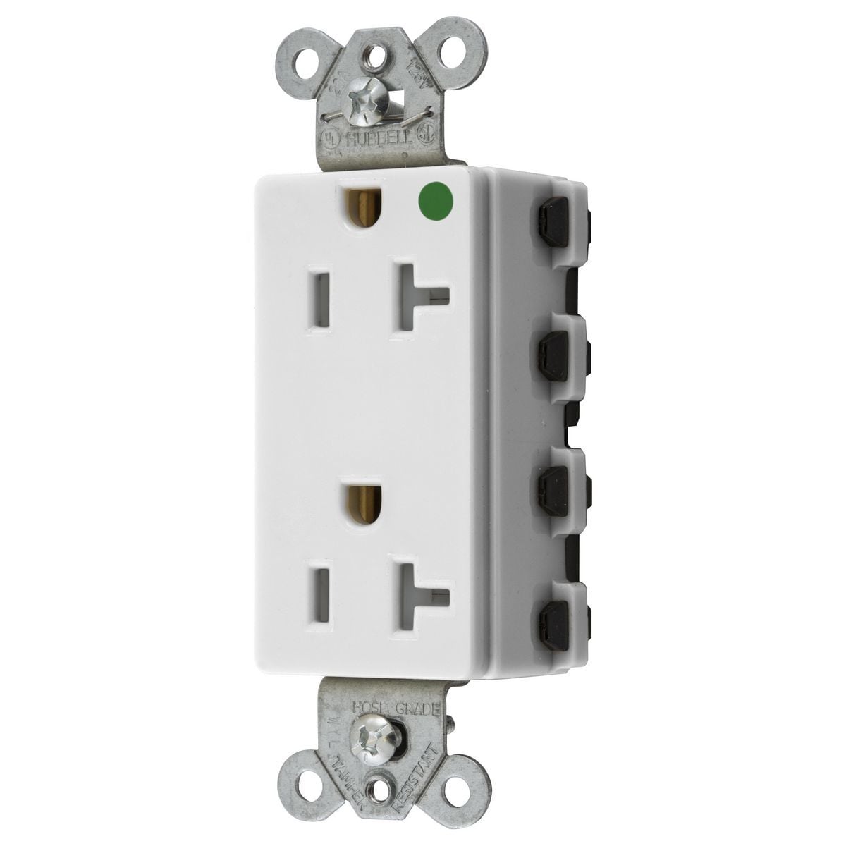 Straight Blade Devices, Receptacles, Style Line Decorator, SNAPConnect, Hospital Grade, Tamper Resistant, 20A 125V, 2-Pole 3- Wire Grounding, 5-20R, Nylon, White, USA