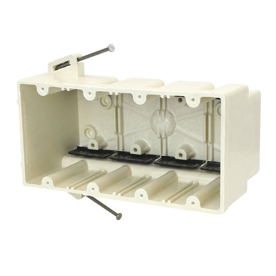 4-Gang Switch/Receptacle Outlet Box; 3-9/16 Inch Depth, Thermoset-Fiberglass Reinforced Polyester, 75 Cubic-Inch, Beige/Tan