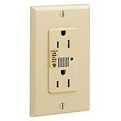 15 Amp, 125 Volt, Decora Plus Duplex Receptacle, Straight Blade, Industrial Grade, Self Grounding, Surge with Indicator Light, Ivory