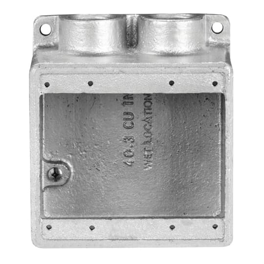 PVC Double-Coated Dead End Device Box, FD Series, Double Gang, Deep Style, Two Hubs 3/4 Inch/21 Metric, Iron Alloy, Gray