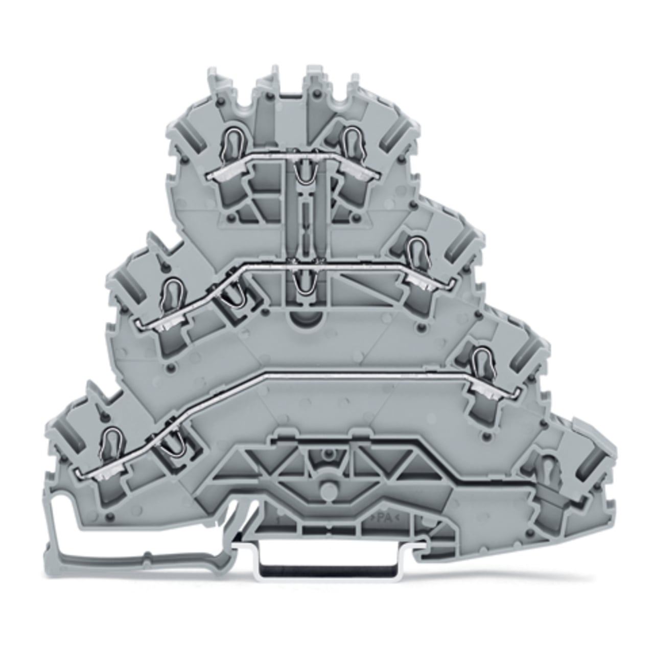 Quadruple-deck rail-mounted terminal block; Rail-mounted terminal block for electric motor wiring; L1 - L2 - L3; with marker carrier; suitable for Ex e II applications; for DIN-rail 35 x 15 and 35 x 7.5; 2.5 mm; Push-in CAGE CLAMP; 2,50 mm; gray