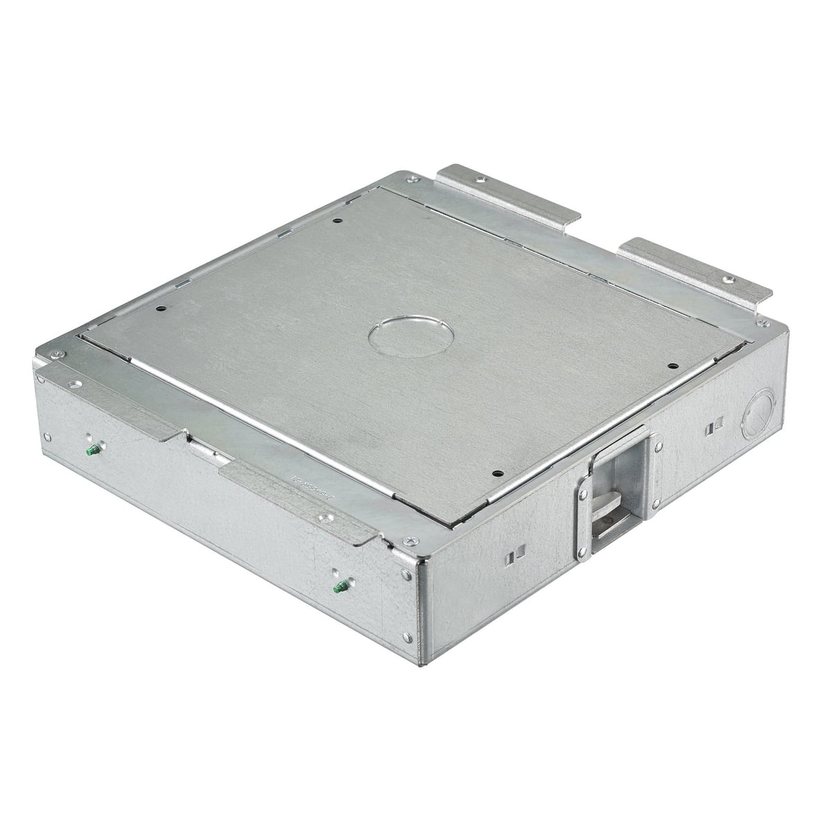 Raised Access or Wood Floorboxes, Galvanized Stamped Steel Box, Recessed, 4-Gang AFB Series, 2.50" Deep Rectangular Box with Installation Cover, No Knockouts, Chicago Approved