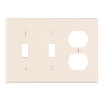 3-Gang 2-Toggle 1-Duplex Device Combination Wallplate, Standard Size, Thermoset, Device Mount, Light Almond