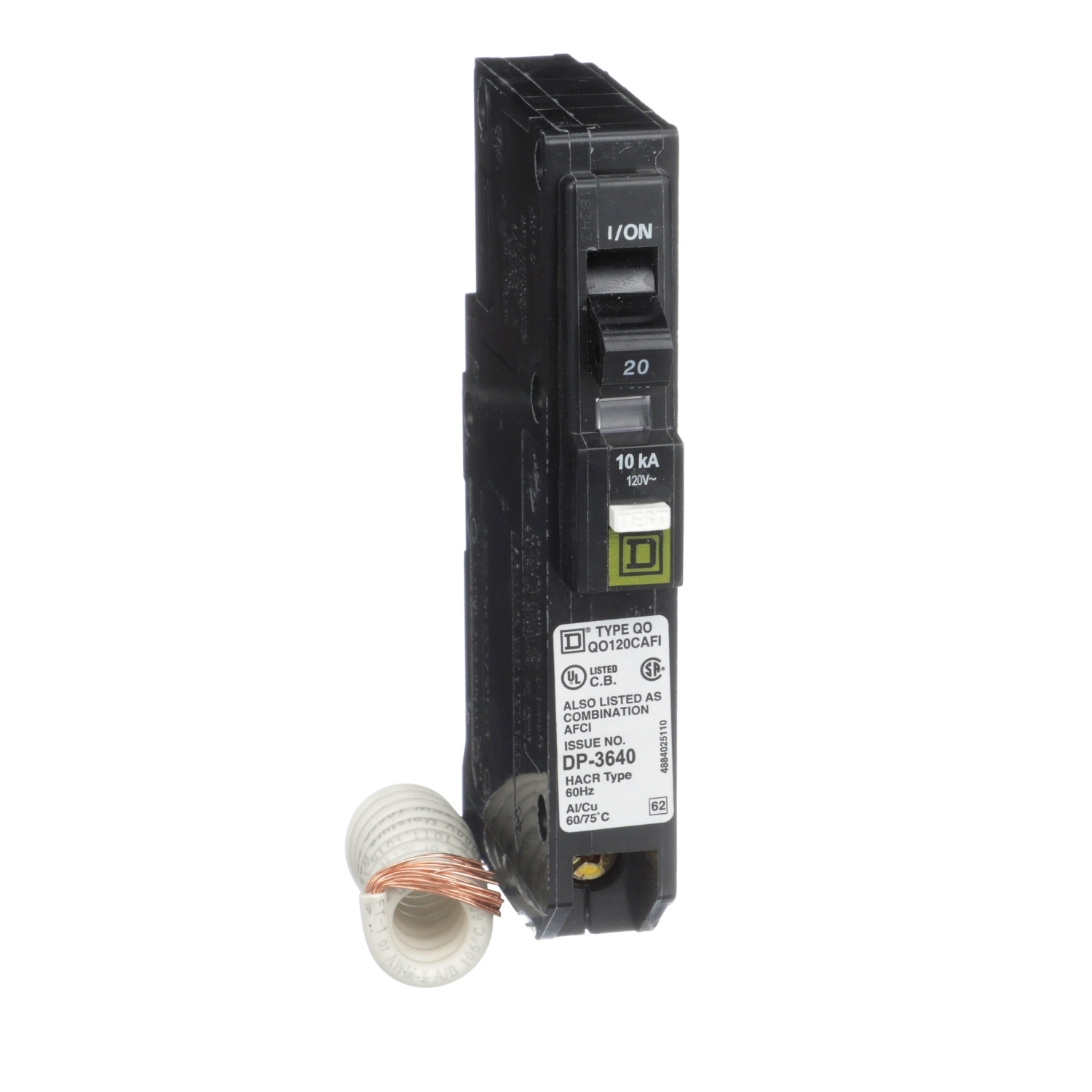 QO120CAFIC  Circuit Breaker, 20 Amp, 1 Pole, 120/240V