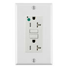 20 Amp, 125 Volt, SmartlockPro Slim Self-Test GFCI Receptacle, Extra-Heavy Duty Hospital Grade, Tamper-Resistant, NEMA 5-20R, 20A Feed-Through, 2P, 3W, Matching Wallplate Included - WHITE