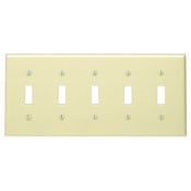 5-Gang Toggle Device Switch Wallplate, Standard Size, Thermoset, Device Mount, Ivory