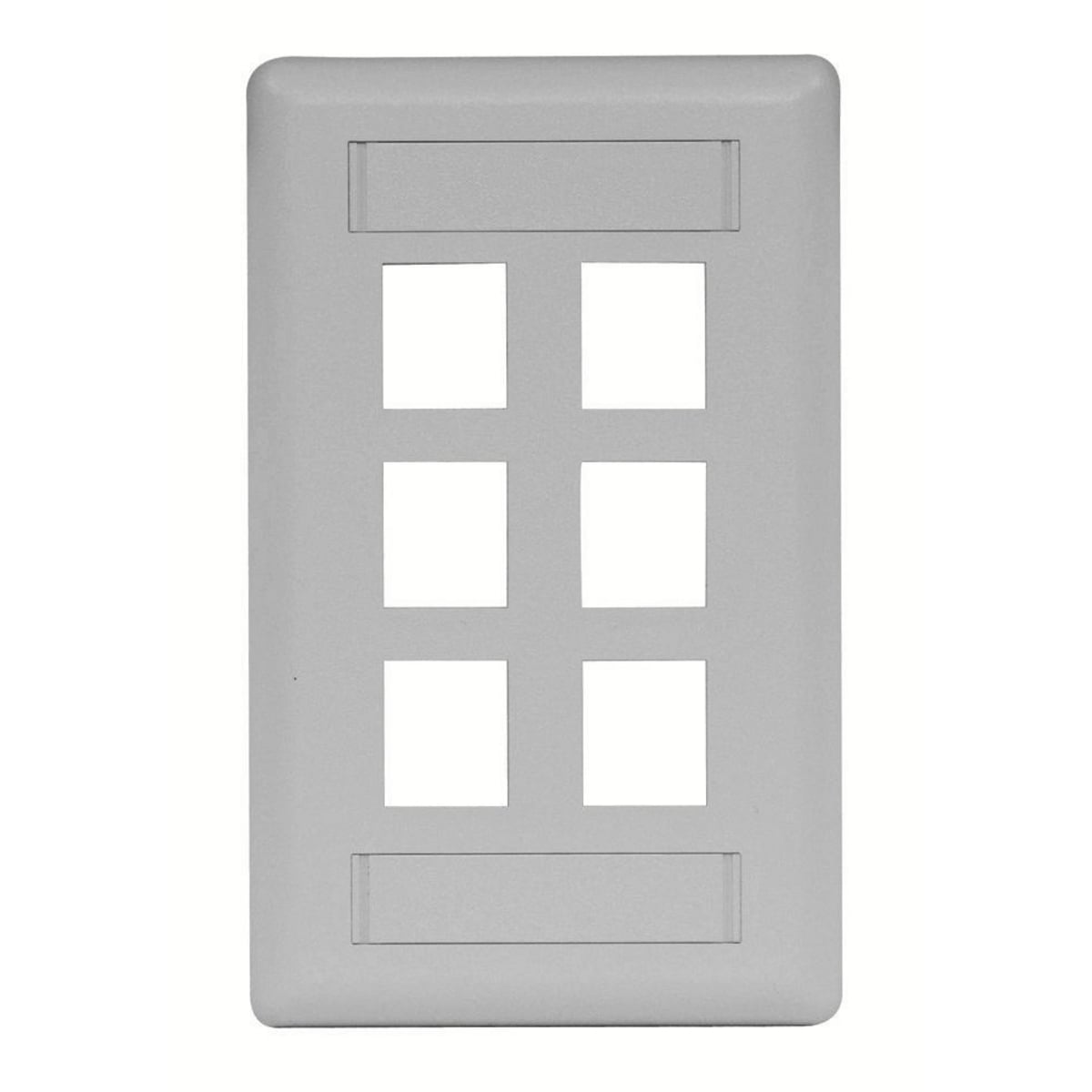 Phone/Data/Multimedia Face Plate, Face Plate, Rear-Loading, 6-Port, Single-Gang, Gray