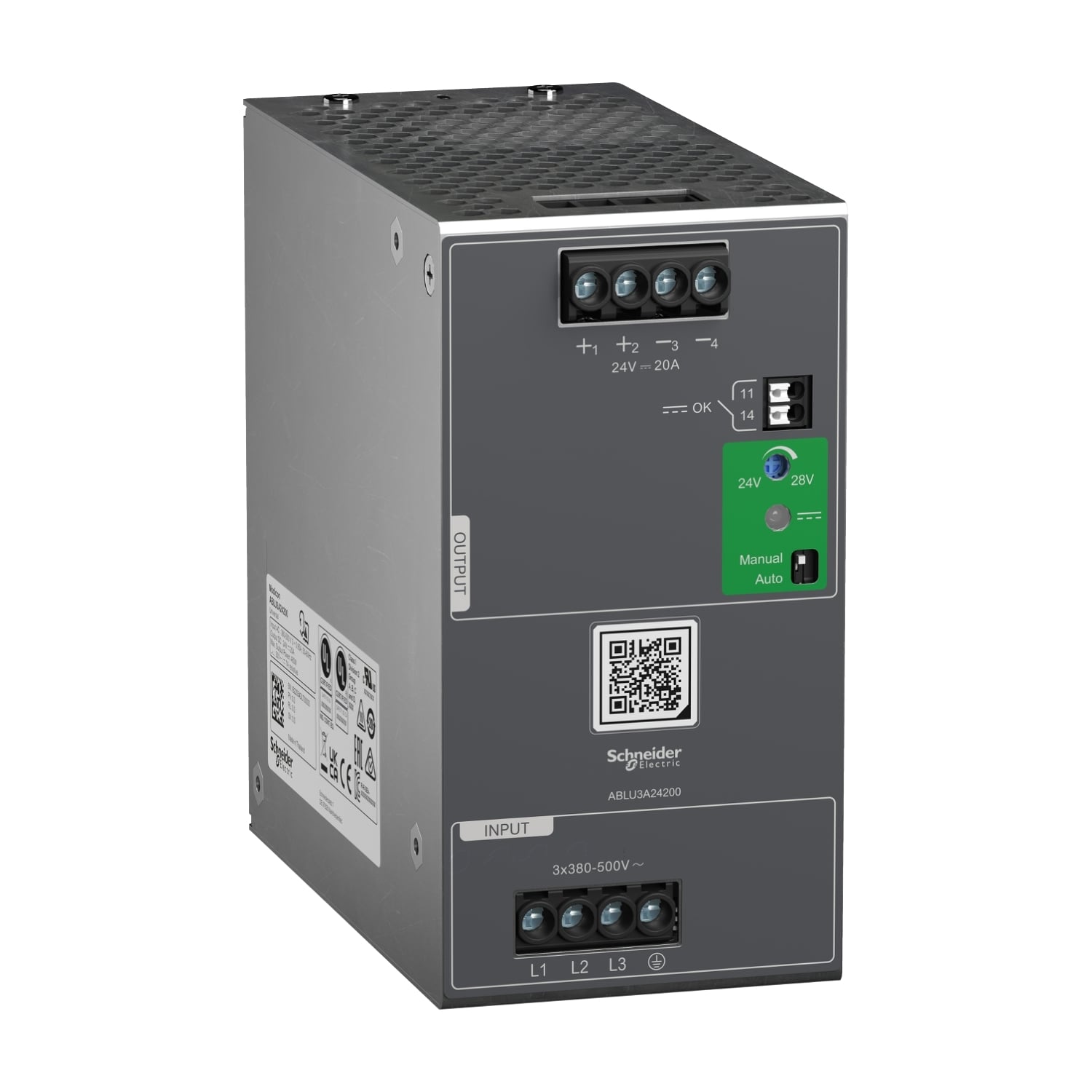 Regulated Power Supply, 380...500V AC, 24V, 20A, 3 phases, Universal