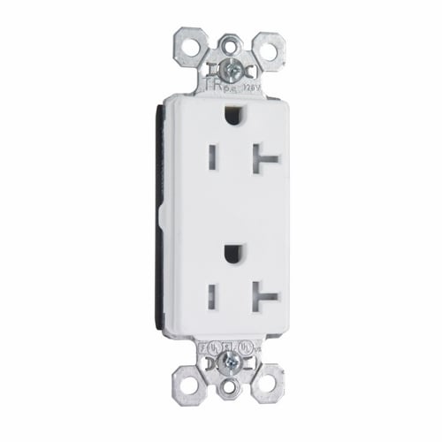 PlugTail Tamper-Resistant Decorator Spec Grade Duplex Receptacle, 20amp 125volt, White