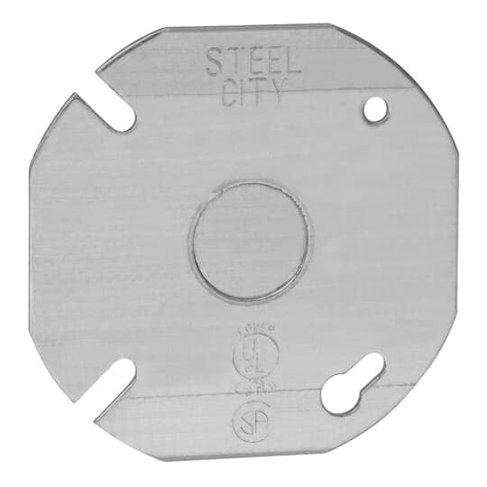 Pre-galvanized steel box flat cover 3-1/2 Inch diameter with 1/2 Inch knockouts for use with round and octagon boxes