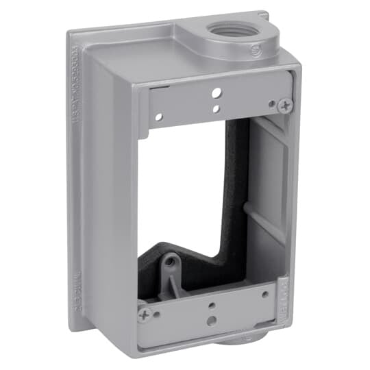 Single Gang Flanged Extension Adapter, 1-7/8 Inches Deep, Hub Size 1/2 Inch, 2 Outlets, 1 on Top and Bottom, with 1 Plug, Gasket, and Screws