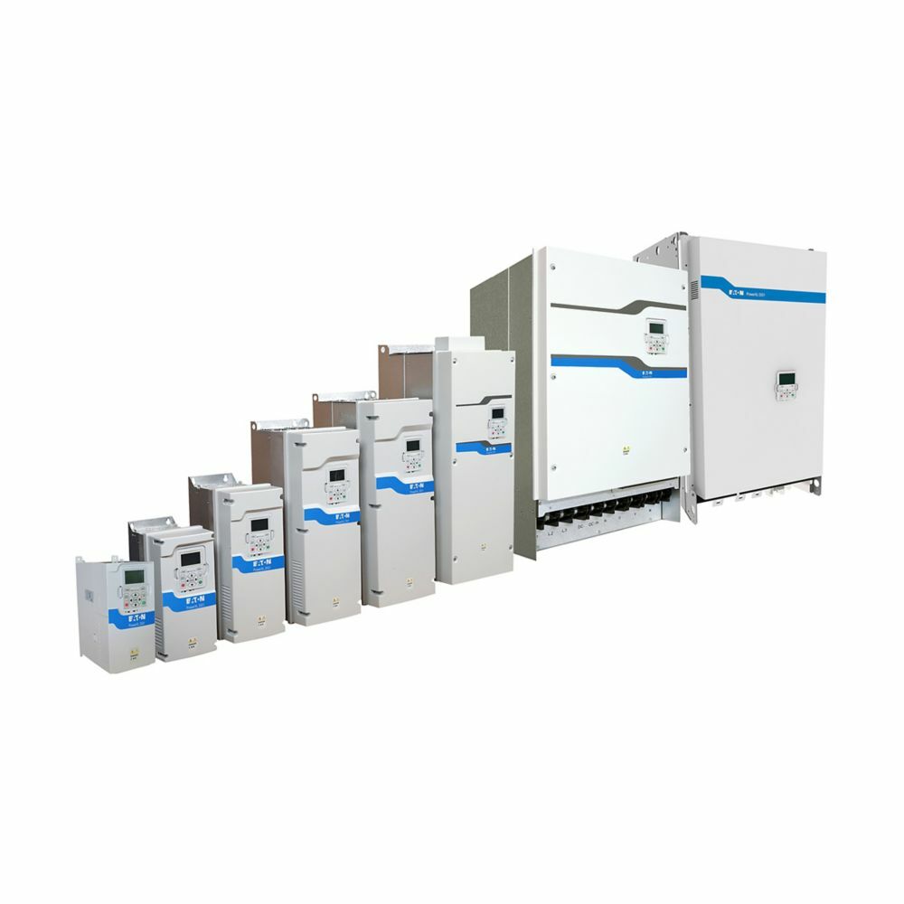 Eaton PowerXL DG1 variable frequency drive, 380-500V input 0.75 kW 1 Hp CT 3PH 50/60 Hz 2.2A output IP20 enclosure FR0 LCD display Internal EMC filter EtherNet, RS-485, BACnet MS/TP, Modbus TCP and RTU ports 2 expansion slots Brake chopper