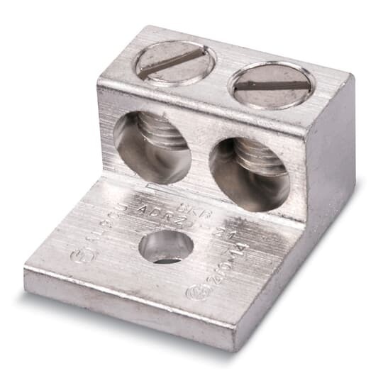 Type ADR-ALCUL Two-Conductor, One-Hole Mount, Conductor Range 6 Str-350 kcmil, Length 2-7/8 Inches, Width 1-59/64 Inches, Height 1-1/4 Inches, 1/2 Inch Bolt Hole, Tin Plated