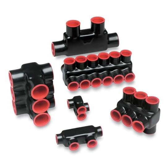 AMT 3 Multi-Port Same Side PVC Connector, Ultraviolet Resistant, Wire Range 2/0-14 Str, Length 2.35 Inches, Width 1.50 Inches, Height 1.63 Inches, Hex Size 3/16 Inch, Black Insulation